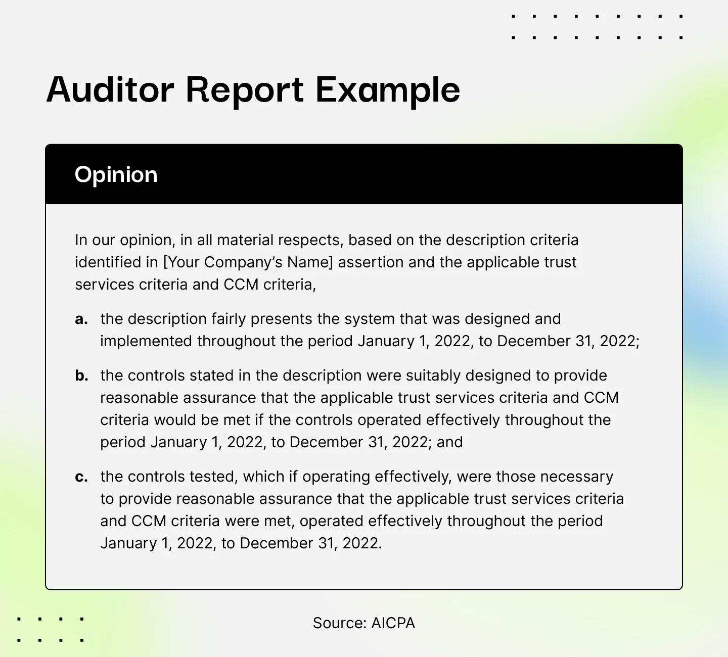 Auditor Report Example of a SOC 2 Report