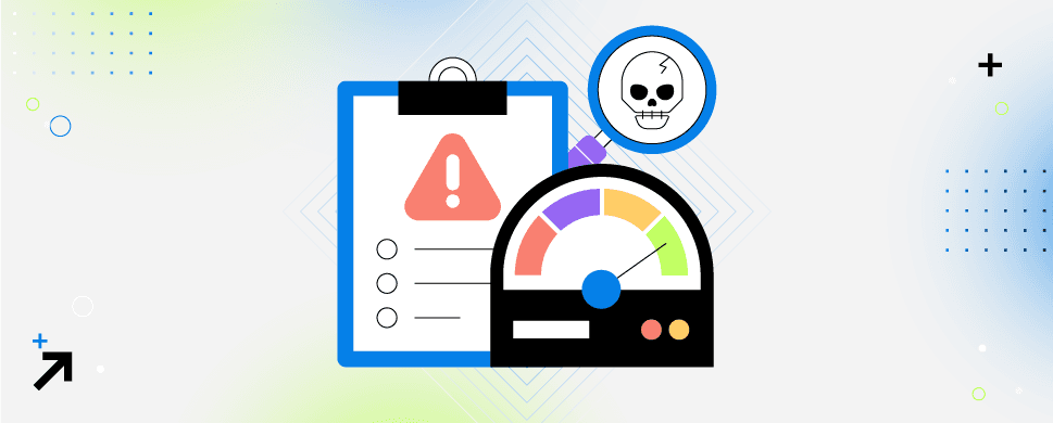 Illustration of a scale showing different levels of risk and a clipboard.